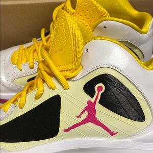 Jordan white and Yellow Athletic Shoes with Chunky Sole